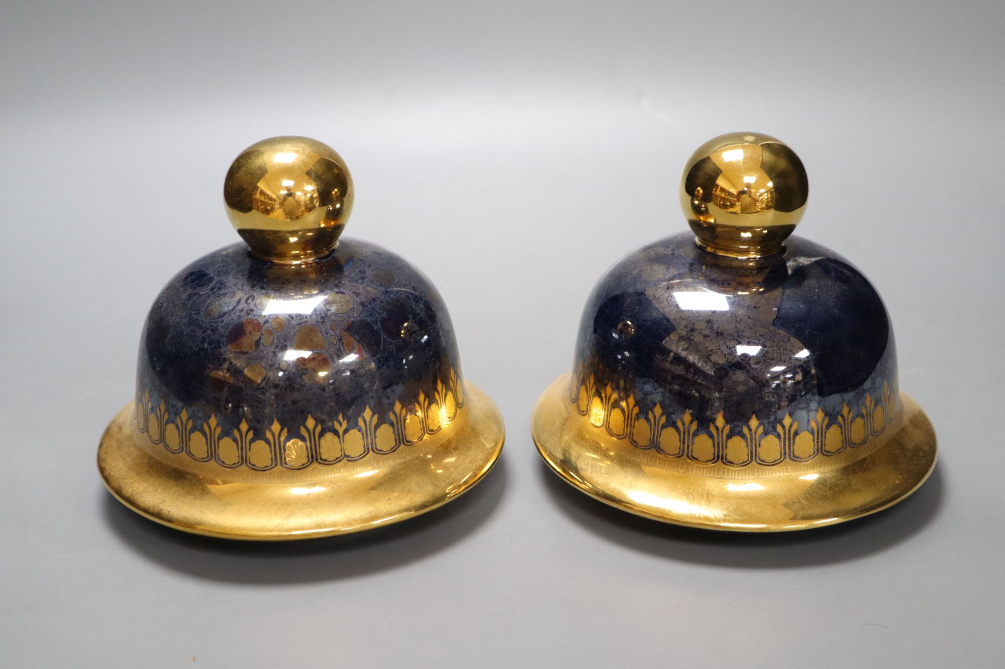 A pair of Artlynsa lustre and gilt decorated vases, height 43cm